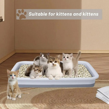 Отворена котешка тоалетна Kitten Potty Pan Сгъваема водоустойчива котешка тоалетна с нисък вход за котки на закрито (37 X 27 X 11,8 cm)