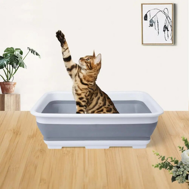 Ανοιχτό κουτί απορριμμάτων γάτας Kitten Potty Pan Πτυσσόμενο Αδιάβροχο Τουαλέτα γάτας Χαμηλή είσοδος για γάτες εσωτερικού χώρου (37 X 27 X 11,8 cm)