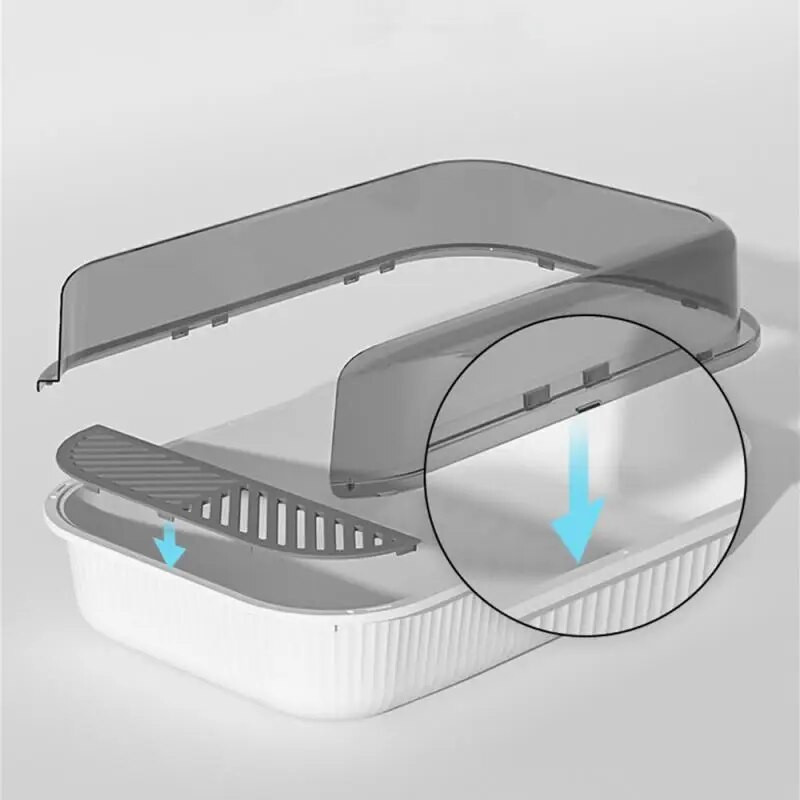 Műanyag, nagy kapacitású, félig zárt macska-vécé macska alomdoboz, fröccsenésálló, kétszínű homokozó macskáknak Macskaágytálak Kisállatkellékek