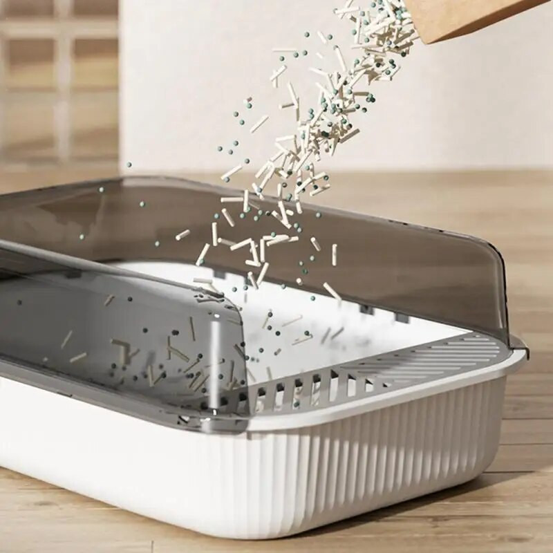 Műanyag, nagy kapacitású, félig zárt macska-vécé macska alomdoboz, fröccsenésálló, kétszínű homokozó macskáknak Macskaágytálak Kisállatkellékek