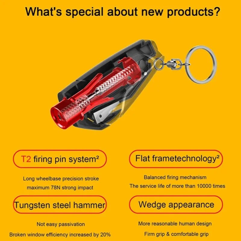 Automašīnas avārijas āmurs sakausējums Mutifunction avārijas logu stikla lauzējs drošības jostas griezējs atslēgu piekariņa pašglābšanas rīks