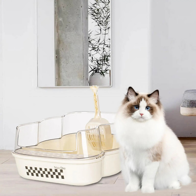 Daļēji slēgta pakaišu kaste pret šļakatām mājdzīvnieku piederumi, viegli tīrāmi pakaišu kaste ar augstu sānu malu, kas paredzēta kaķu truša kaķenītei