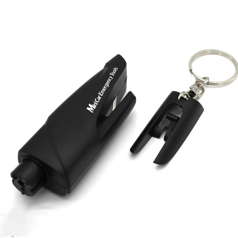 Autó biztonsági kalapács, autós mentőkés, életmentő biztonsági övvágó kulcstartóval, ablaktörővel, üveg vészkalapács