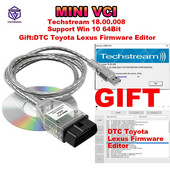 Mini Vci Toyota TIS Techstream V18.00.008 FTDI FT232RL OBD2 diagnosztikai kábelhez 2023-ig DTC firmware-szerkesztő Toyota/Lexushoz