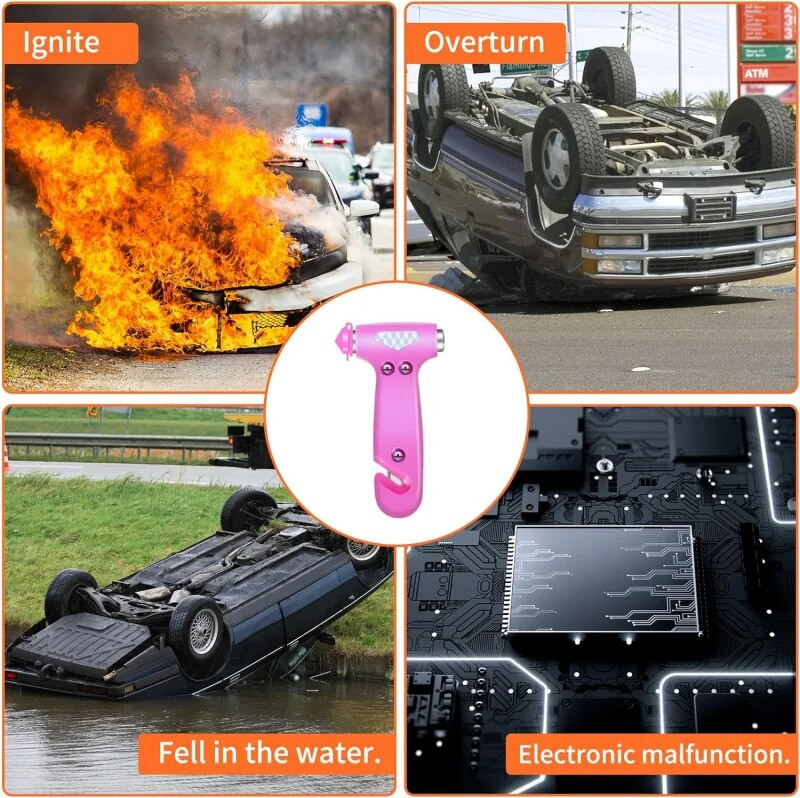 Alat za razbijanje prozora, razbijanje prozora automobila, sigurnosni čekić za automobil i rezač pojaseva 2 u 1, alat za bijeg iz automobila, (ružičasti sigurnosni čekić za automobil)
