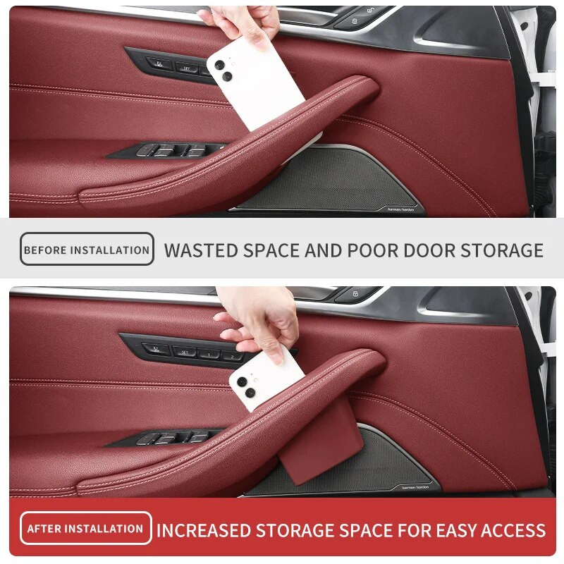 Automašīnas durvju roktura glabāšanas kastes roku balstu aizsargpaliktnis Auto salona organizatora piederumi BMW 5 sērijas G30 G38 stūrei kreisajā pusē
