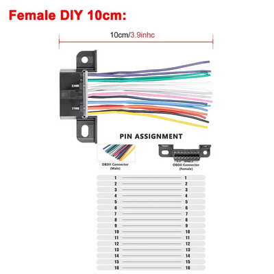 10/30 cm 16 kontaktiga naissoost meestele DIY OBD 2 OBD2 automaatne pikenduskaabel autode autodiagnostika autotööriistade skanner OBDII pistik