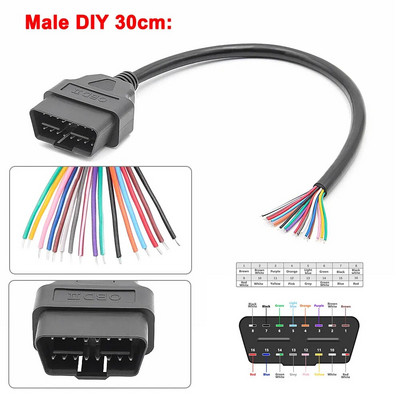 10/30 cm 16 kontaktiga naissoost meestele DIY OBD 2 OBD2 automaatne pikenduskaabel autode autodiagnostika autotööriistade skanner OBDII pistik