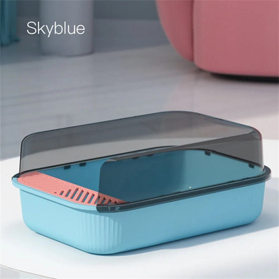 Daļēji slēgta liela pakaišu kaste šļakatām necaurlaidīga kaķu tualete kaķu piederumi Kaķu gultas trauks, slēgta smilšu kaste kaķu mājas kaķu smilšu kastei