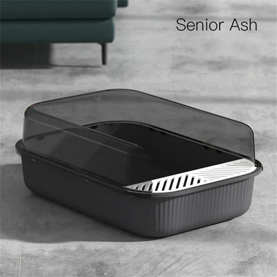 Daļēji slēgta liela pakaišu kaste šļakatām necaurlaidīga kaķu tualete kaķu piederumi Kaķu gultas trauks, slēgta smilšu kaste kaķu mājas kaķu smilšu kastei