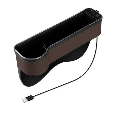 Jaunas automašīnas spraugas uzglabāšanas kaste ar 2 USB lādētājiem Krāsains LED sēdekļa spraugas šķēlums kabatas sēdekļa organizatora kartes tālruņa pudeles krūzes turētājs