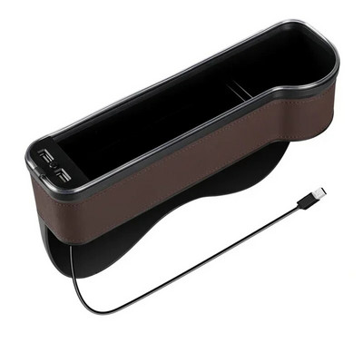 Jaunas automašīnas spraugas uzglabāšanas kaste ar 2 USB lādētājiem Krāsains LED sēdekļa spraugas šķēlums kabatas sēdekļa organizatora kartes tālruņa pudeles krūzes turētājs