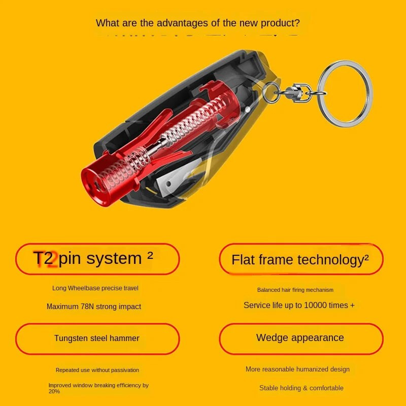 Φορητό σφυρί ασφαλείας καθίσματος AutoGlass Θραύση παραθύρων αυτοκινήτου LifeSaving Escape Rescue Εργαλείο κοπής ζώνης ασφαλείας Σφυρί με μπρελόκ
