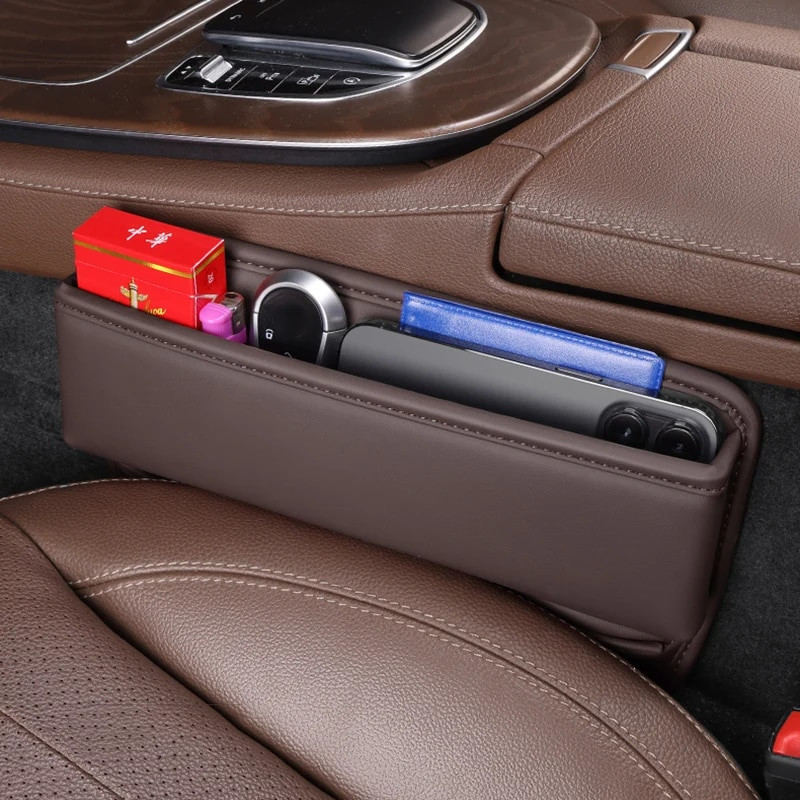 1PC ādas automašīnas organizatora kaste automašīnas sēdekļa spraugas kabata Daudzfunkcionāls vadītāja sēdekļa glabāšanas turētājs Auto salona piederumi