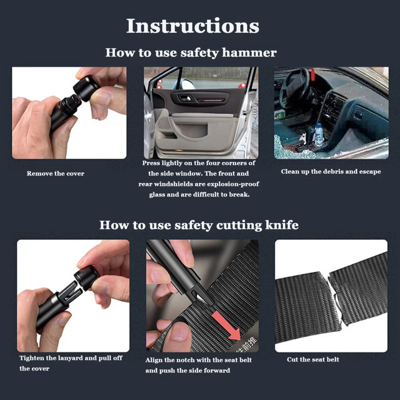 Autó üvegtörő és biztonsági öv vágó volfrám acél penge biztonságos kalapács U-alakú nyitható biztonsági öv vágó víz alatti menekülési eszköz