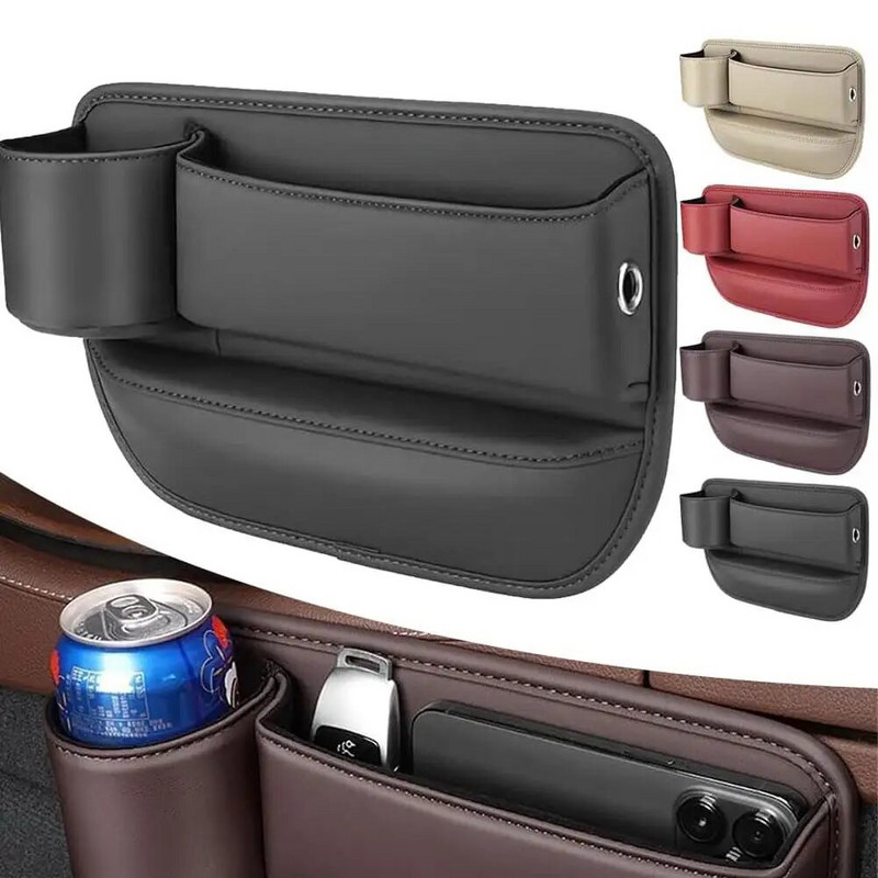 Ādas automašīnas sēdekļa organizators daudzfunkciju konsole spraugas pildījuma sānu glabāšanas kaste ar krūzes turētāju automašīnas salona glabāšanas kabatu