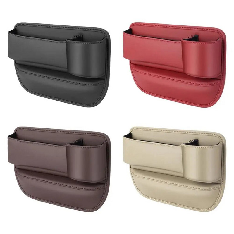 Ādas automašīnas sēdekļa organizators daudzfunkciju konsole spraugas pildījuma sānu glabāšanas kaste ar krūzes turētāju automašīnas salona glabāšanas kabatu