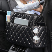 Crystal Rhinestone PU ādas automašīnas glabāšanas soma Organizators Aizmugures sēdekļa turētāja barjera Vairākas kabatas Automašīnas konteinera novietošana Sakārtošana