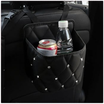 Crystal Rhinestone PU Δερμάτινη τσάντα αποθήκευσης αυτοκινήτου Διοργανωτής θήκης πίσω καθίσματος με πολλαπλές τσέπες δοχείο αυτοκινήτου που αποθηκεύεται Τακτοποίηση