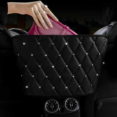 Crystal Rhinestone PU ādas automašīnas glabāšanas soma Organizators Aizmugures sēdekļa turētāja barjera Vairākas kabatas Automašīnas konteinera novietošana Sakārtošana