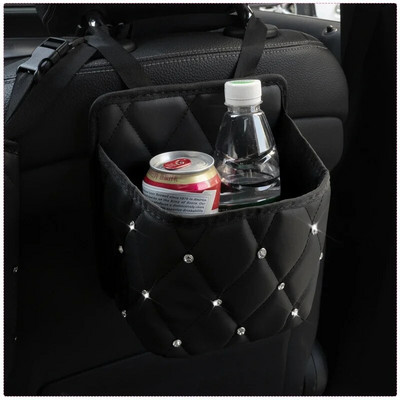 Crystal Rhinestone PU ādas automašīnas glabāšanas soma Organizators Aizmugures sēdekļa turētāja barjera Vairākas kabatas Automašīnas konteinera novietošana Sakārtošana