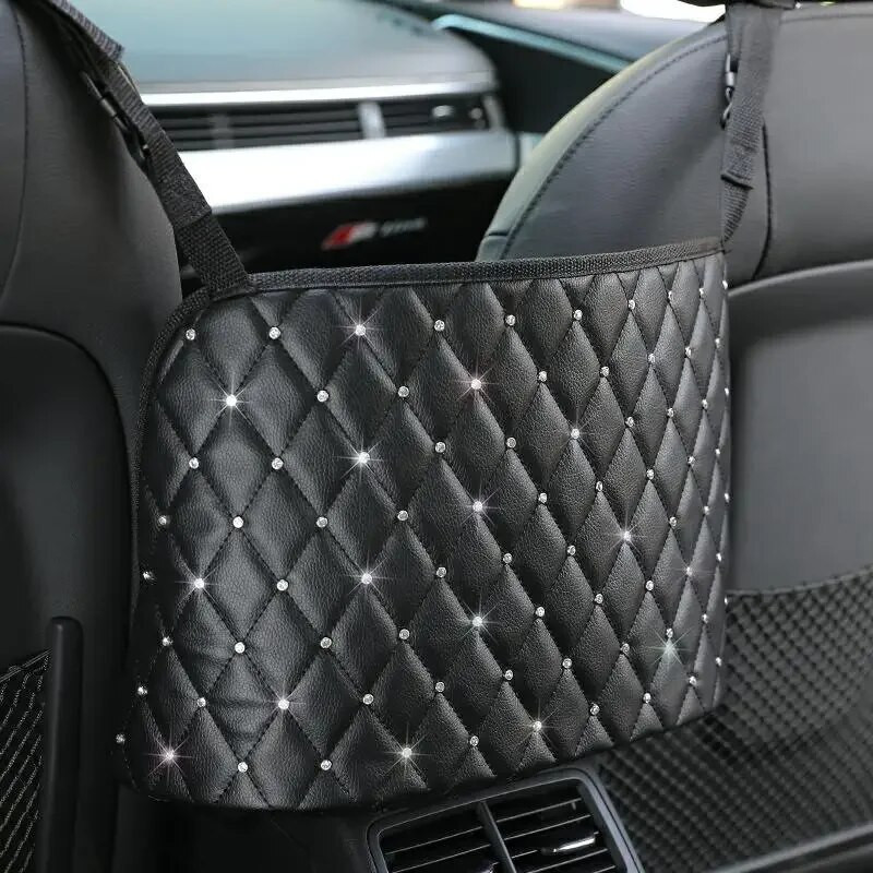 Crystal Rhinestone PU kožna torba za pohranu u automobilu Organizator Pregrada za držač stražnjeg sjedala Više džepova Spremnik za automobil Spremanje Pospremanje