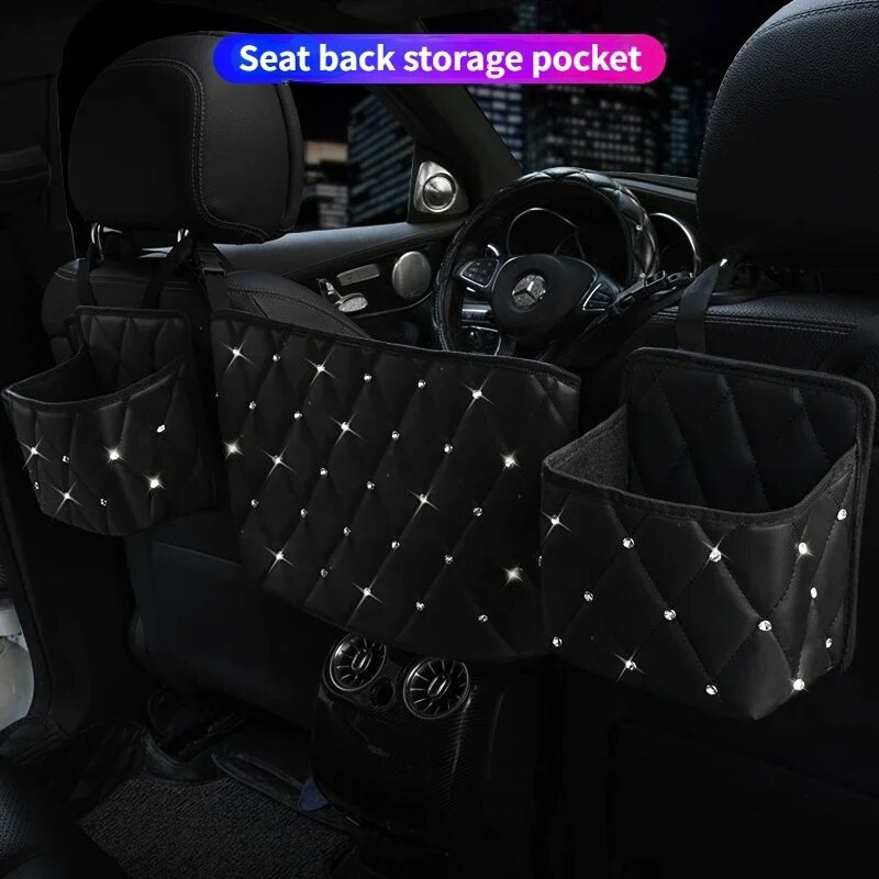 Crystal Rhinestone PU kožna torba za pohranu u automobilu Organizator Pregrada za držač stražnjeg sjedala Više džepova Spremnik za automobil Spremanje Pospremanje