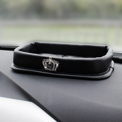 Crystal Crown Car Organizer Ādas mobilais tālrunis Stikla atslēgu kārba Glabāšana Auto viduskonsole Roku balstu kaste Auto salona apdare