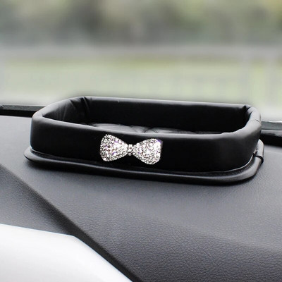 Crystal Crown Car Organizer Ādas mobilais tālrunis Stikla atslēgu kārba Glabāšana Auto viduskonsole Roku balstu kaste Auto salona apdare