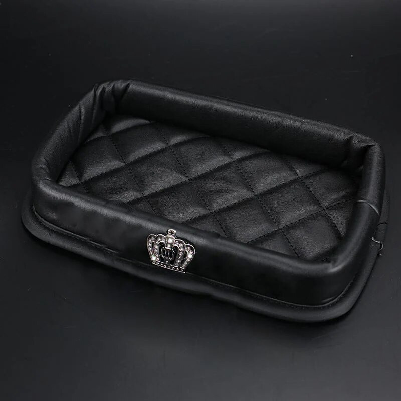 Crystal Crown Car Organizer Ādas mobilais tālrunis Stikla atslēgu kārba Glabāšana Auto viduskonsole Roku balstu kaste Auto salona apdare