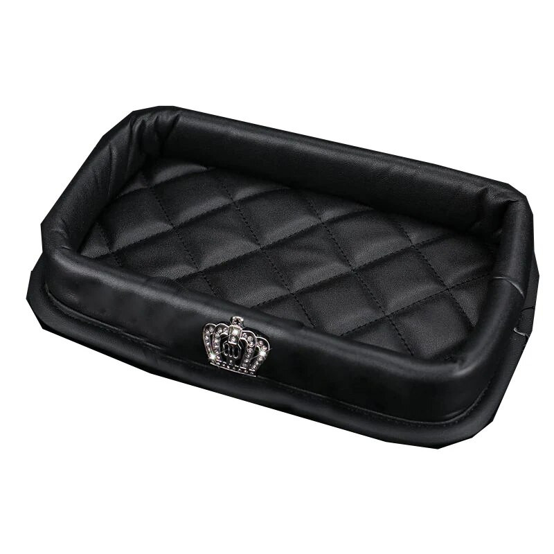Crystal Crown Car Organizer Ādas mobilais tālrunis Stikla atslēgu kārba Glabāšana Auto viduskonsole Roku balstu kaste Auto salona apdare