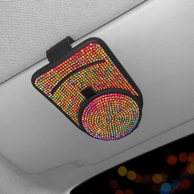 Modes Bling saulesbriļļu turētājs, ādas auto saulesbriļļu turētājs, biļešu kartes skava, automātiskā viziera organizators, automašīnai nepieciešamās preces