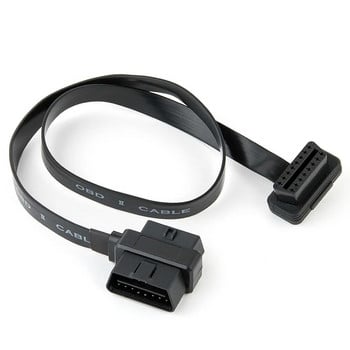 60 см OBDII 16-пинов мъжки женски кабел за автомобилен диагностичен скенер, удължител, 90-градусов ъгъл OBD2 конектор, плосък тънък сплитер