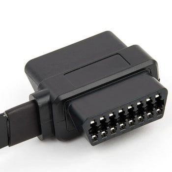 60 см OBDII 16-пинов мъжки женски кабел за автомобилен диагностичен скенер, удължител, 90-градусов ъгъл OBD2 конектор, плосък тънък сплитер