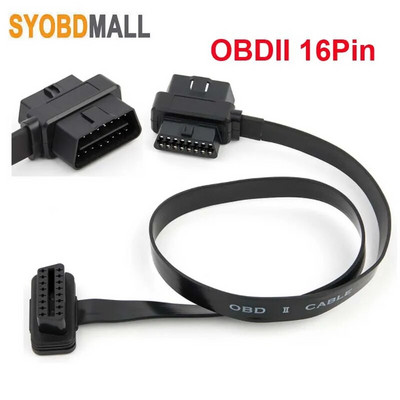 60 cm-es OBDII 16 tűs apa kábel autódiagnosztikai szkenner hosszabbítóhoz 90 fokos szögű OBD2 dugós csatlakozó lapos vékony elosztó