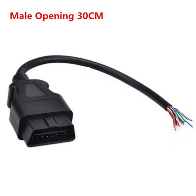 16 Pin OBD2 pagarinātāja atvēršanas kabelis, vīrišķais atvēršanas savienotājs OBD II ODB2 automašīnas diagnostikas interfeiss 30 CM 60 CM vīrišķais kabelis