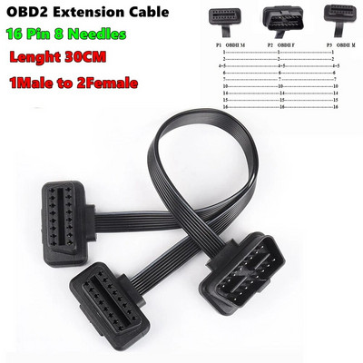 16 Pin OBD2 pagarinātāja atvēršanas kabelis, vīrišķais atvēršanas savienotājs OBD II ODB2 automašīnas diagnostikas interfeiss 30 CM 60 CM vīrišķais kabelis