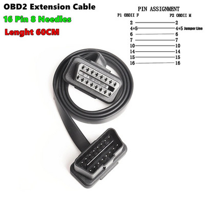 16 Pin OBD2 pagarinātāja atvēršanas kabelis, vīrišķais atvēršanas savienotājs OBD II ODB2 automašīnas diagnostikas interfeiss 30 CM 60 CM vīrišķais kabelis