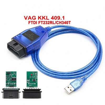 VAG COM 409.1 KKL FTDI FT232RL/CH340T OBD OBD2 autódiagnosztikai interfész kábellel VW/Audi/Skoda/Seat VAG-COM lapolvasó eszközhöz