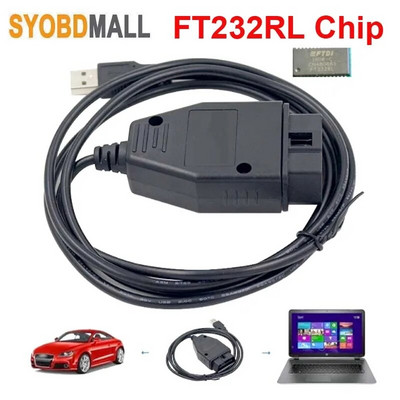 FTDI FT232RL Chip OBD2 VAG ECU diagnostikos kabelis, skirtas Vag Kkl 409, skirtas ISO9141 KWP2000 perdavimo protokolui Patikrinkite automobilio gedimus