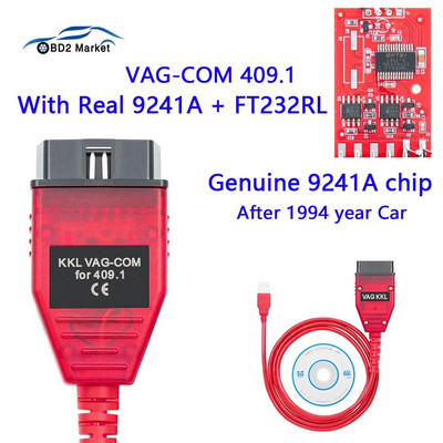 Autódiagnosztikai eszközök VAG 409.1 KKL 9241A K Line FTDI FT232RL Real Chip PCB USB kódolvasó Volkswagen/Audi/Skoda/Seat/VW számára Új