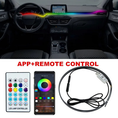64 Colors Acrylic Strips 110cm Car LED Ambient Light USB Full Colors RGB Hidden App Remote Control Car Interior Atmosphere Lamp
