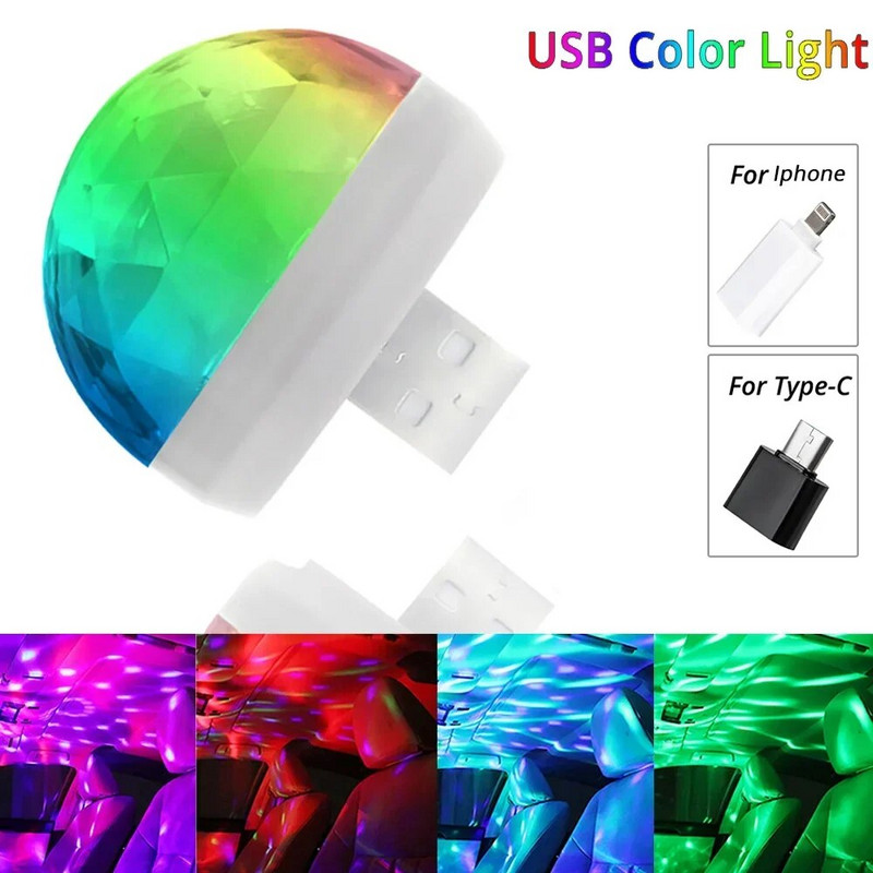 Auto Auto USB DJ RGB Mini Krāsaina Mūzikas Skaņa LED USB-C IOS Svētku ballīte Karaoke Atmosfēras Lampa Welcome 5V Ball Laser Light