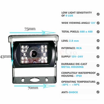 12-24V автомобилна камера за задно виждане за камион, автобус, ремарке IR нощно виждане водоустойчива 18 IR LED нощна камера за обратно виждане