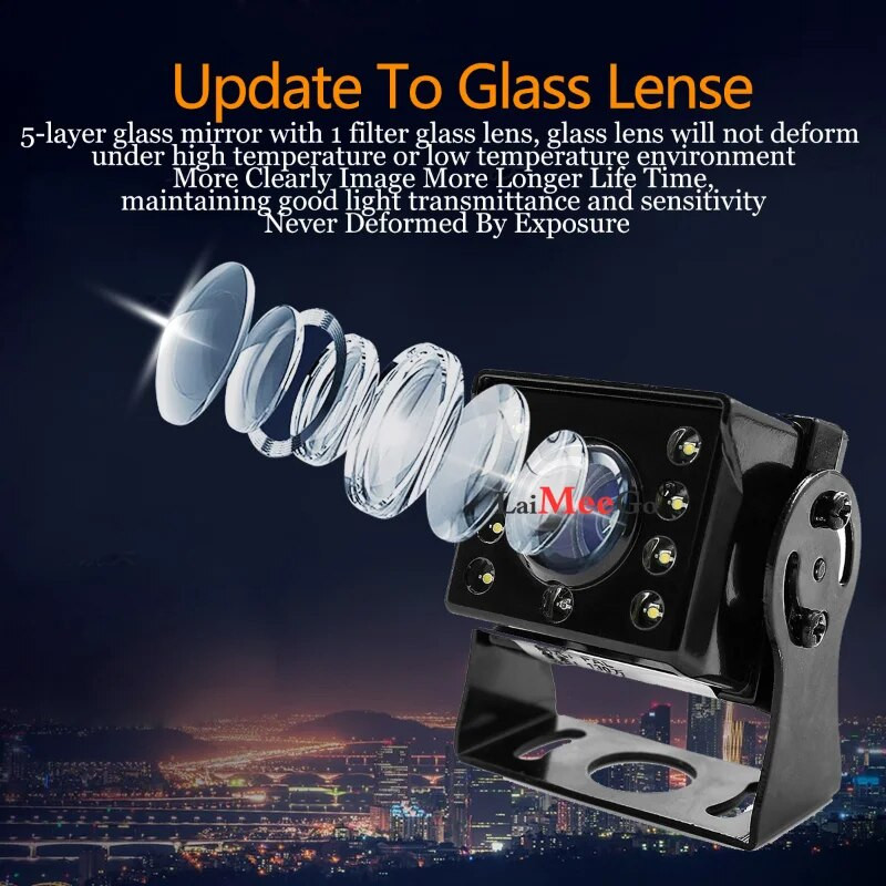 Sunkiosios HD atbulinės eigos sunkvežimio kamera su naktinio matymo universalaus tvirtinimo atsarginėmis kameromis sunkvežimiams RV, priekaboms, furgonams