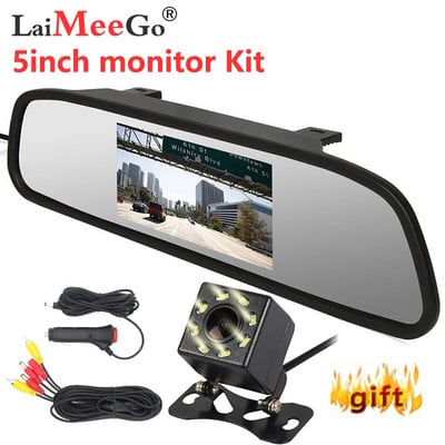 5 colių automobilio vaizdo monitorius automatinis galinio vaizdo veidrodinis LCD ekranas 12V-24V universalus veidrodis, skirtas atsarginei kamerai / priekinei kamerai / medijos grotuvui