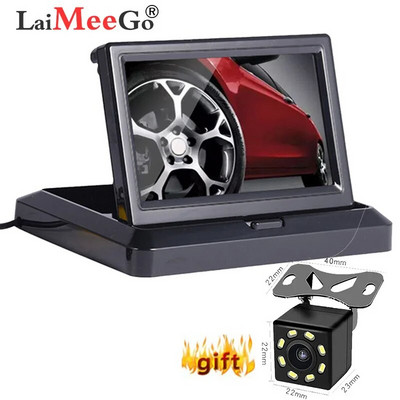 Foldable 4.3" TFT LCD HD800*480 Screen Car Monitor Reverse Parking monitor with 2 video input,8 led car Rearview camera gift