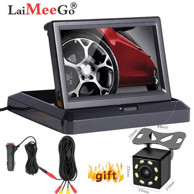 Kokkupandav 4,3" TFT LCD HD800*480 ekraaniga automonitor 2 videosisendiga tagurpidi parkimismonitor, kingituseks 8 led auto tahavaatekaamera