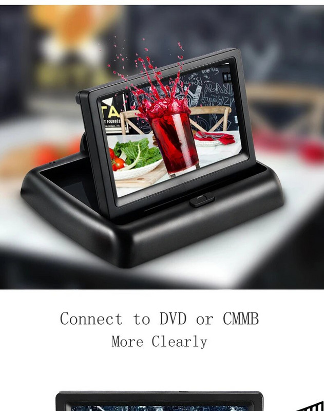 Salokāms 4,3" TFT LCD HD800*480 ekrāna automašīnas monitors atpakaļgaitas parkošanās monitors ar 2 video ieejām, 8 LED automašīnas atpakaļskata kameras dāvana