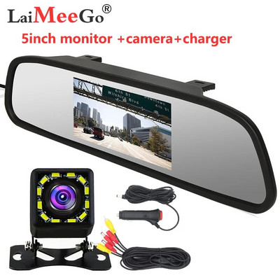 5" Car AutoMonitor LCD ekrāns 12v Universāls Truck Auto 2 RCA video kanāliem rezerves kamerai / aizmugures skatam / DVD / multivides atskaņotājam